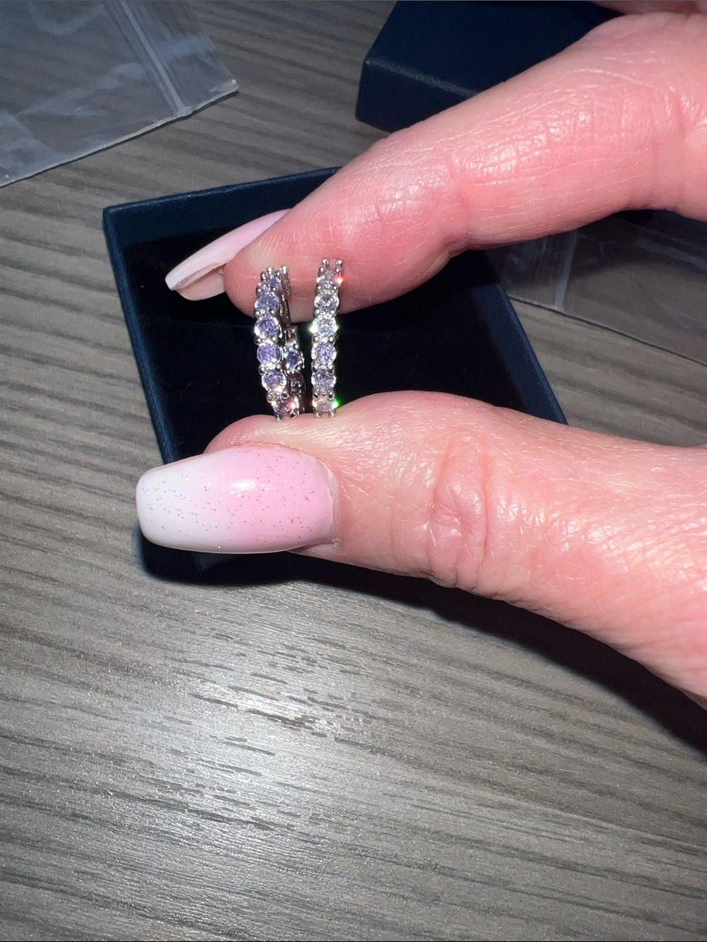 Pavé Crystal Silver Hoop Huggie Earrings in Clear